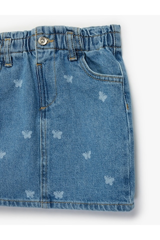 Koton Pamuklu Kelebek Desenli A Kesim Cepli Mini Denim Etek Orta İndigo 6smg70002ad İndigo