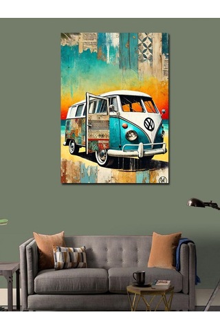 Kanvas Tablo Renkli Karavan Çizimi 50cmx70cm