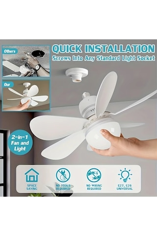 Dashanshop Fıbrave Akıllı Tavan Fanı Işık Kiti Uzaktan Kumanda E27 E26 Vida 3 Renk 3 Hız 30w Tavan Vantilatörleri Beyaz 42cm 52cm