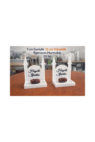 Ramazan Hurmalığı 2 Li Set Hayırlı İftarlar Yazılı Dekoratif Hurma Standı 7x11 Cm Camii Figürlü