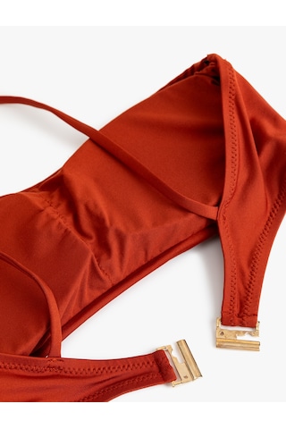 Koton Hafif Destekli Aksesuarlı Tek Omuz Bikini Üstü Kahverengi 5sak10022mm Kahve
