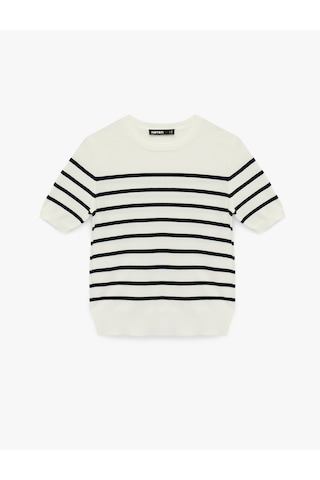 Koton Regular Fit Kısa Kollu Bisiklet Yaka Çizgili Triko Kazak Lacivert Çizgili 6sak90051ht Lacivert Çizgili