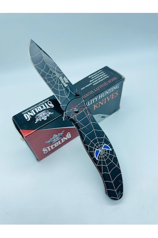 Sterling Siyah Örümcek Desenli Kamp Çakı // 300.t0022 - 20 CM Siyah