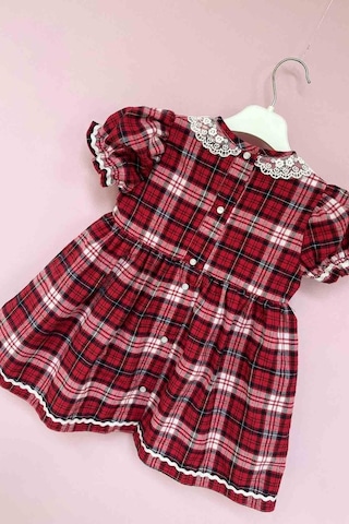 Bebe Yaka Su Taşı Detaylı Ekose Tasarım Kız Çocuk Bebek Elbise 001
