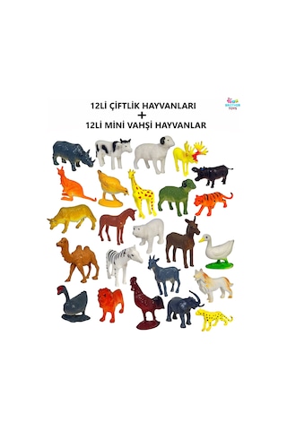 24 Parça Gerçekçi Çiftlik Hayvanları Ve Vahşi Hayvanlar Serisi Birlikte Mini Boy