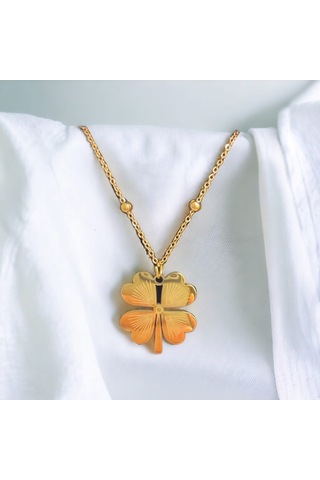 Xbaby Boncuklu Zincirli Yonca Çelik Gold Kolye Gold