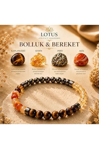 Bolluk & Bereket Doğal Taş Bilekliği Sitrin, Kaplangözü & Pirit