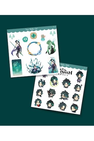 Xiao-genshin İmpact-xiao 2 Li Sticker Set Parlak Kağıt-oyun Etiketi - Telefon -hediye Süsleme Açık Yeşil