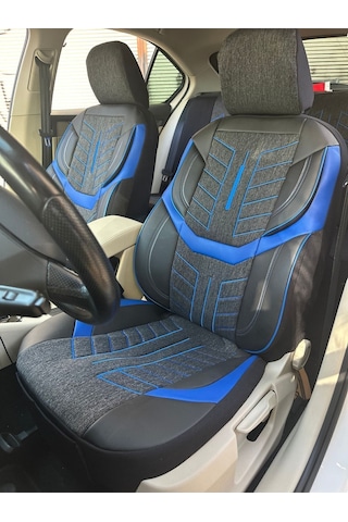 Argalı Renault Taliant Oto Koltuk Kılıf Üniversal Keten Ve Suni Deri Cepli Oto Koltuk Kılıf Mavi