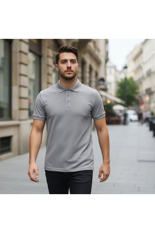 Bite Nose Renk Seçenekli Erkek Polo Yaka Tişört Günlük & Şık Pamuklu Slim Fit Açık Gri