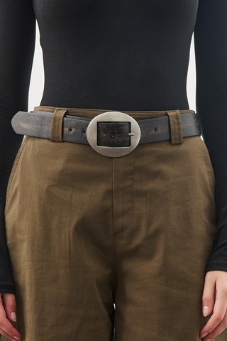 Büyük Oval Tokalı Kemer Siyah Siyah