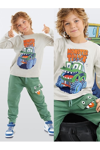 Denokids Canavar Kamyon Erkek Çocuk Cep Detaylı T-shirt Pantolon Takım