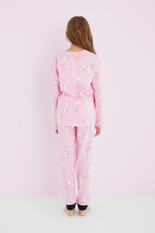 Siyah İnci Kız Çocuk Renkli Desenli Pamuklu Pijama Takım 24225704 Pembe