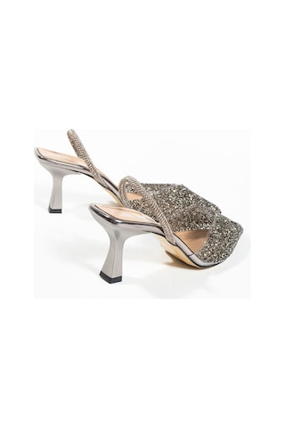 Duxal Shoes London Cam Kırıntıları Detay Arkası Açık Topuklu Ayakkabı PLATIN