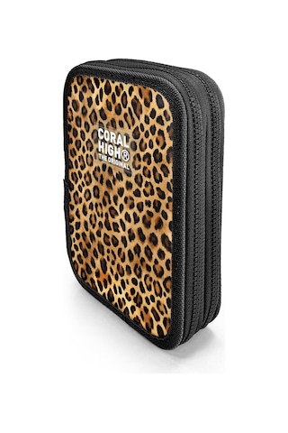 Coral High Kahverengi Leopar Desenli Çift Katlı Kalem Çanta 11147 Kahverengi - Siyah