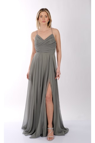 Dori İnce Askılı Önden Yırtmaçlı Drape Kiloş Abiye Elbise 00kb6128 Çağla