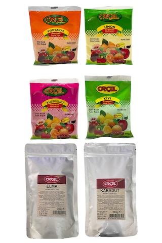 Orçel Karadut + Elma + Kivi + Limon + Portakal + Kuşburnu Toz İçecek 6'lı