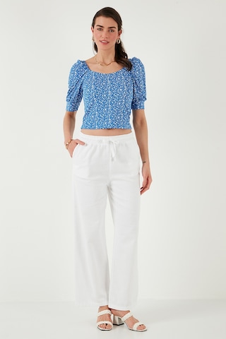 Lela Pamuklu Relaxed Fit Yüksek Bel Bol Paça Bayan Pantolon 668Yp5118 Beyaz