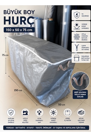 150x50x75 Büyük Boy Hurç Fermuarlı Su Geçirmez Uv Korumalı 230 Gr Dokuma Naylon Branda Gri 150x50x75 Büyük Boy Hurç Fermuarlı Su Geçirmez Uv Korumalı 230 Gr Dokuma Naylon Branda Gri