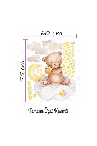 Ayda Oturan Ayıcık Yıldızlar Ve Ay Çocuk Bebek Odası Duvar Sticker Seti