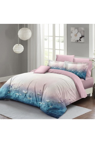 Monohome Soft Blue Luxury Çift Kişilik Pamuk Saten Nevresim Takım Mavi