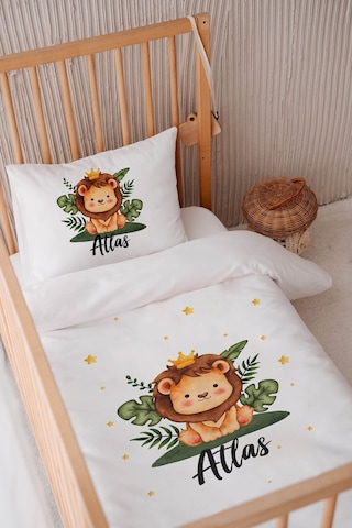 %100 Pamuk Saten Isme Özel Isimli 100x150 Bebek Yatak Nevresim Seti Aslan 1