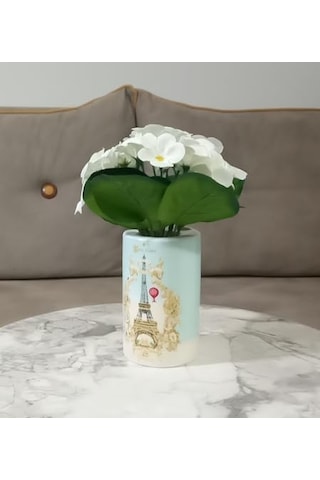 Vazo Dahil, Vazoda Çiçek, Beyaz Yapay Çiçek, Dekoratif Romantik Yeşil Model 7x7x16cm 20beyazcipso