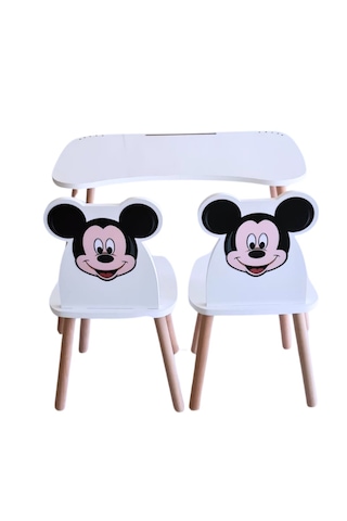Çocuk Aktivite 1 Masa 2 Sandalye Takımı 4-12 Yaş Mickey Mouse Ahşap