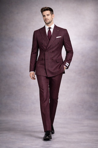Fabıo Cassel Lacivert Kruvaze Erkek Takım Elbise Slim Fit Burgonya