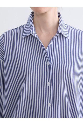 Lc Waikiki Lc Waıkıkı Mavi Çizgili Oversize Poplin Kadın Gömlek Tunik