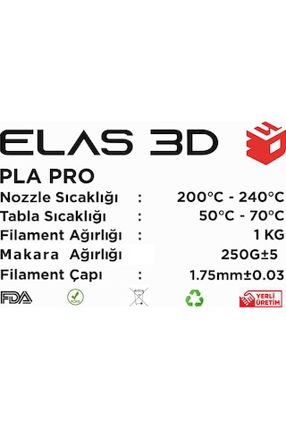 Elas 3d Pla Pro Filament 1.75mm 10 Kg Kampanya Paketi 10 Kg