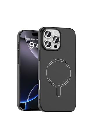 Apple iPhone Uyumlu 16 Pro Max Kılıf M-safe Şarj Özellikli Kamera Korumalı Zore Elio Sert Pc Kapak - Siyah