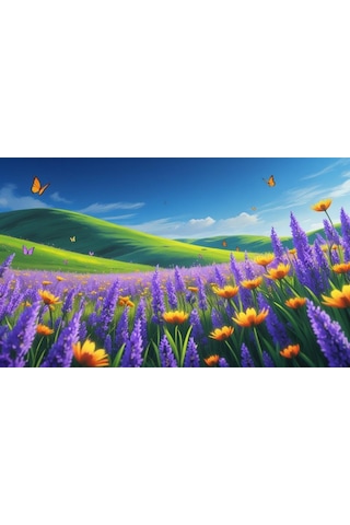Kelebekler Yabani Çiçekler İçinde Bahar Havası 03 Çerçevesiz 50x30 Cm Pvc Tablo