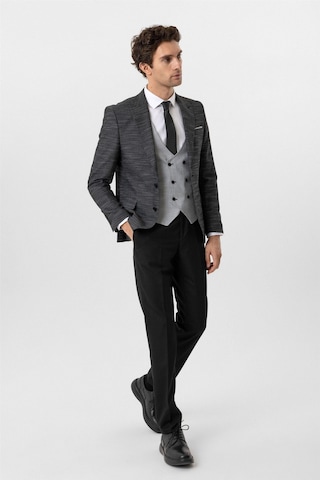 Süvari Siyah Slim Fit Desenli Sivri Yaka 6 Drop Yelekli Klasik Takım Elbise