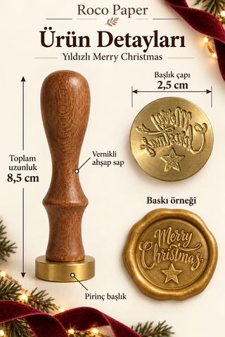 Yılbaşı Temalı Ahşap Pirinç Mum Mührü - 2.5 Cm Çap, Yıldız Desenl Çok Renkli