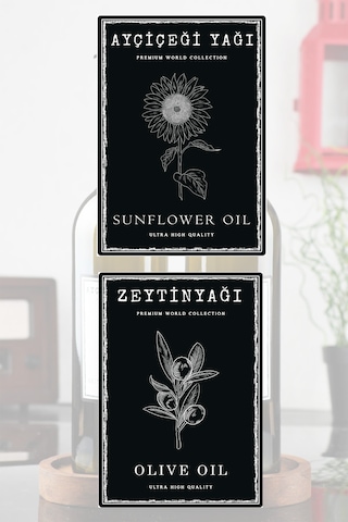 Zeytinyağı Ve Ayçiçek Yağı Etiketi 2 Adet Yağdanlık Etiketi 7x10 Cm Seçenekli Siyah