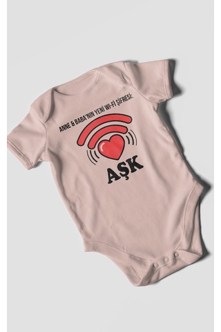 Anne Babanın Yeni Wifi Şifresi Aşk Baskılı Bebek Zıbını Çıtçıtlı Body 8 Renk %100 Pamuk Kısa Kol Pastel Pembe