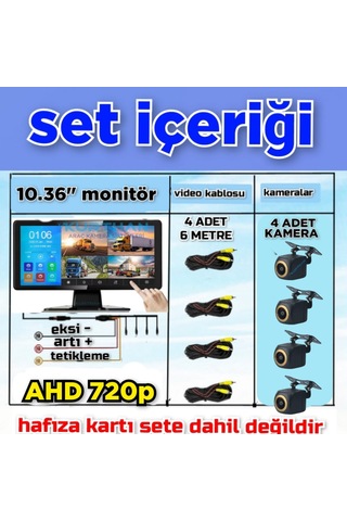 Balık Gözü 4 Adet Ahd 720p 170'' Kamera Ve Dokunmatik 10.36'' Video Müzik Dvr Ekran 12 V 256 Gb
