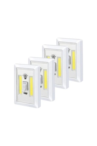 4 Adet Pille Çalışan Mıknatıslı Duvar Anahtarı Cob Led Lamba, Kablosuz Aydınlatma .
