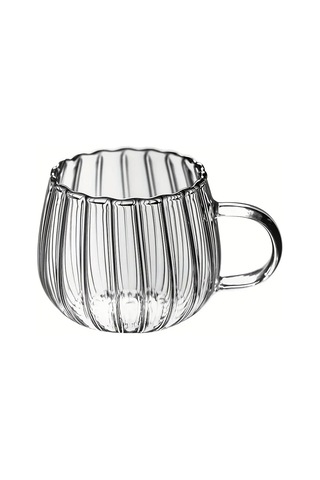 Mithra Life Ateşe Dayanıklı 400 Ml Çizgili Cam Kupa Bardak Mıt1099