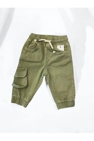 Erkek Bebek Kargo Cepli Beli Paçası Lastikli Dokuma Pantolon-14877 Yeşil
