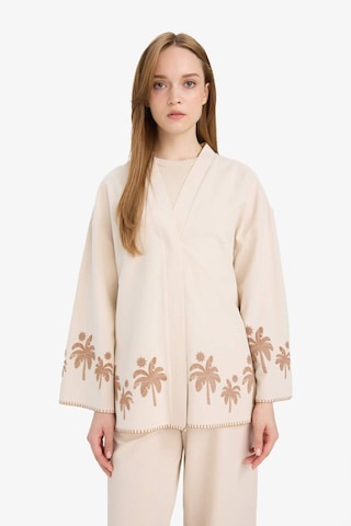 Defacto Relax Fit Baskılı Keten Karışımlı Uzun Kollu Kimono F1406ax25smer42 Ekru