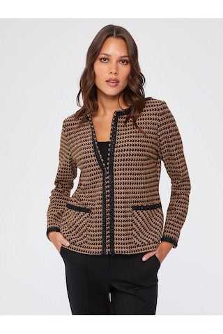 Şerit Detaylı Kazayağı Desen Örme Ceket 67191 U6719135 Camel