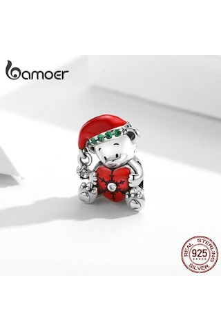 Bamoer 925 Ayar Gümüş Noel Ayı Aşk Kolye Kadınlar İçin Fit Bilezik Ve Bileklik Noel Hediyesi Gümüş