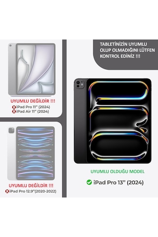 Apple Uyumlu iPad, Pro 13inç M4 2024 Kılıf 360 Dönebilen Standlı Case A2925 A2926 A3007
