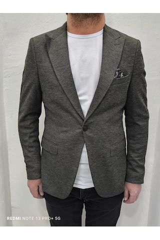 Duayen Dmctekstil Erkek Kahverengi Düz İtalyan Kesim Dar Kalıp Tek Düğme Blazer Ceket