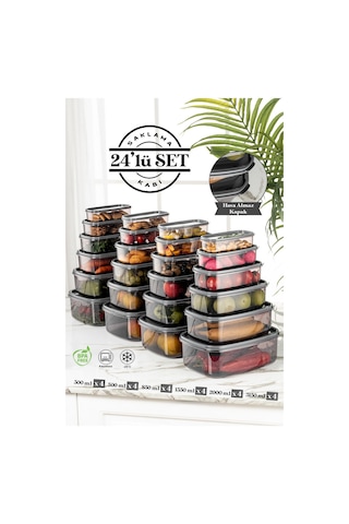 Meleni Home 24'lü Sweet Box Saklama Kabı Seti - Dikdörtgen Erzak Kabı Kavanoz 4x 300-500-850-1350-2000-3150 Ml