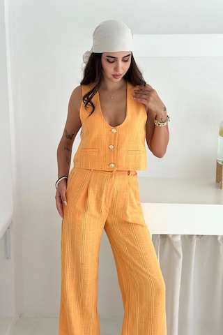Asprin Fashion Çizgili Kumaş Yelek Takım Turuncu Turuncu