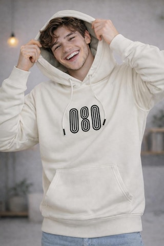 Starzone Kapüşonlu 080 Tasarım Baskılı Sweatshirt Beyaz