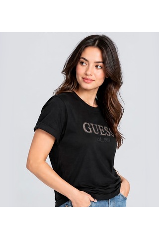 Guess Leopard Regular Fit Kadın T-shirt W6bı22k6042 Siyah